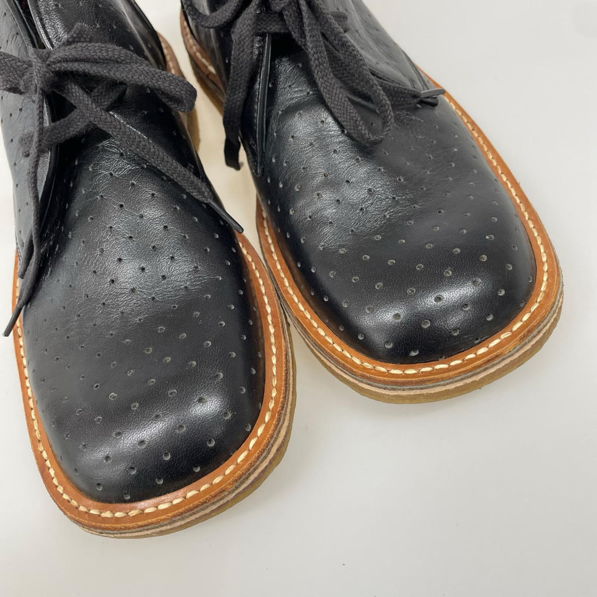 ブーツ JEAN-PAUL GAULTIER パンチグレザースクエアトゥブーツ 黒 24.5cm (US6 1/2 UK6 EU39) ブラック