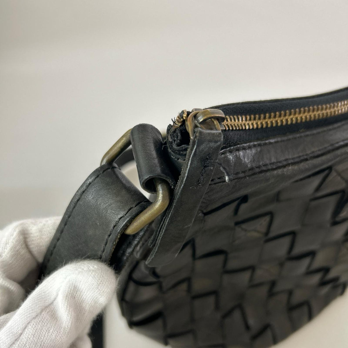 ショルダーバッグ BIBA 編み込みレザートートバッグ 黒 ブラック