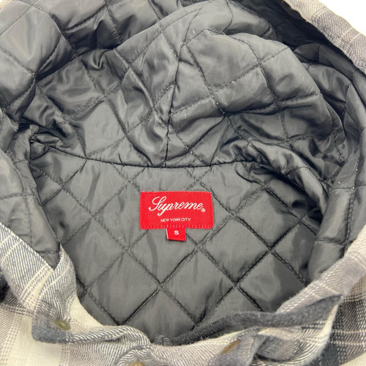 ジャケット quilted hooded plaid shirt M S