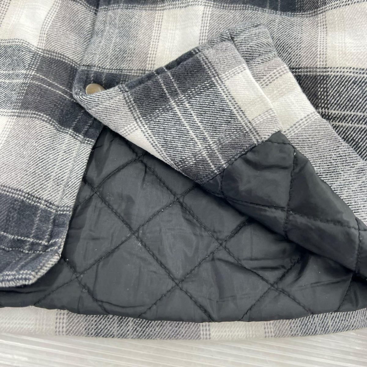 ジャケット quilted hooded plaid shirt M S