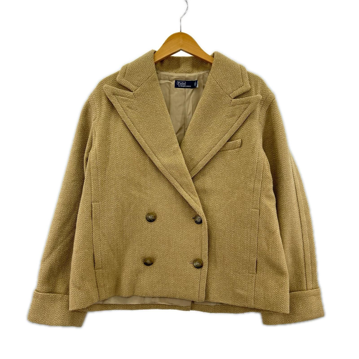 ジャケット QRタグ ボクシー フィット ヘリンボーン S ベージュ