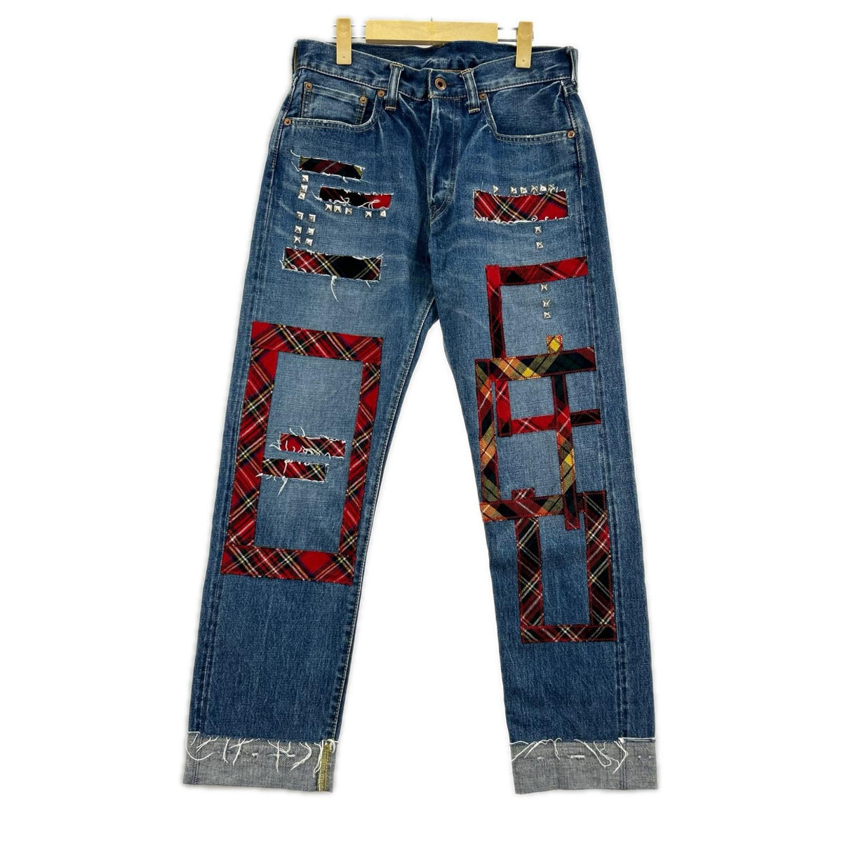 デニムパンツ パッチワーク スタッツリメイク デニム M M