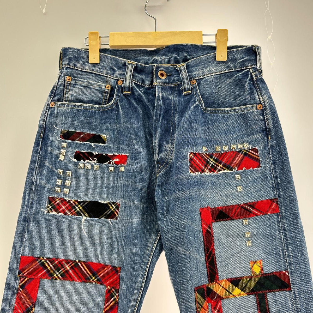 デニムパンツ パッチワーク スタッツリメイク デニム M M