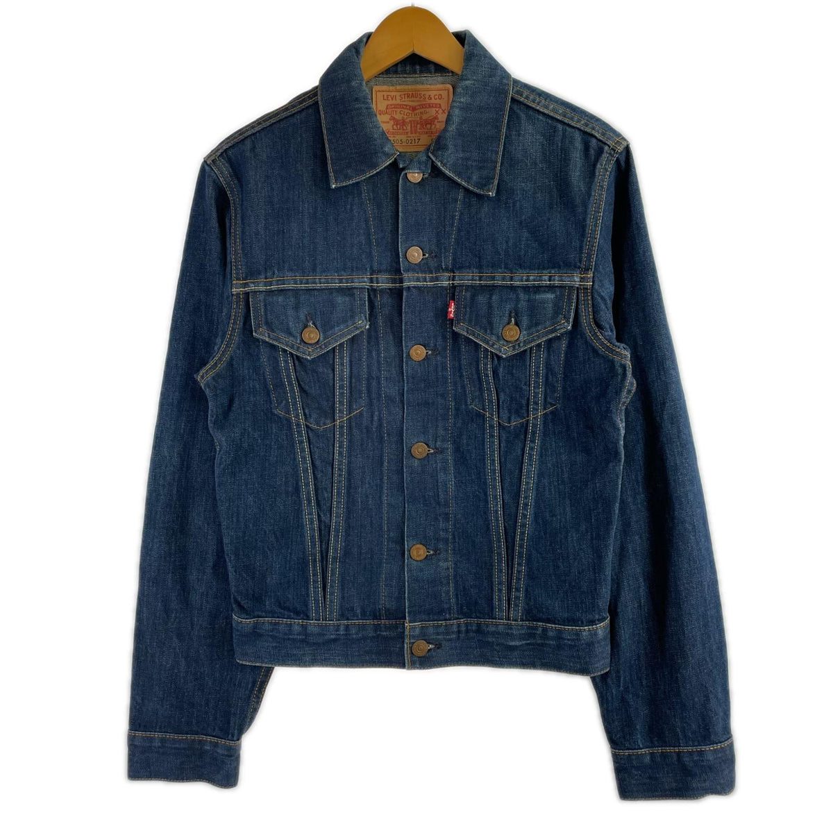 デニムジャケット 00s 70505-0217 刻印555 レインボーステッチ 36 ネイビー