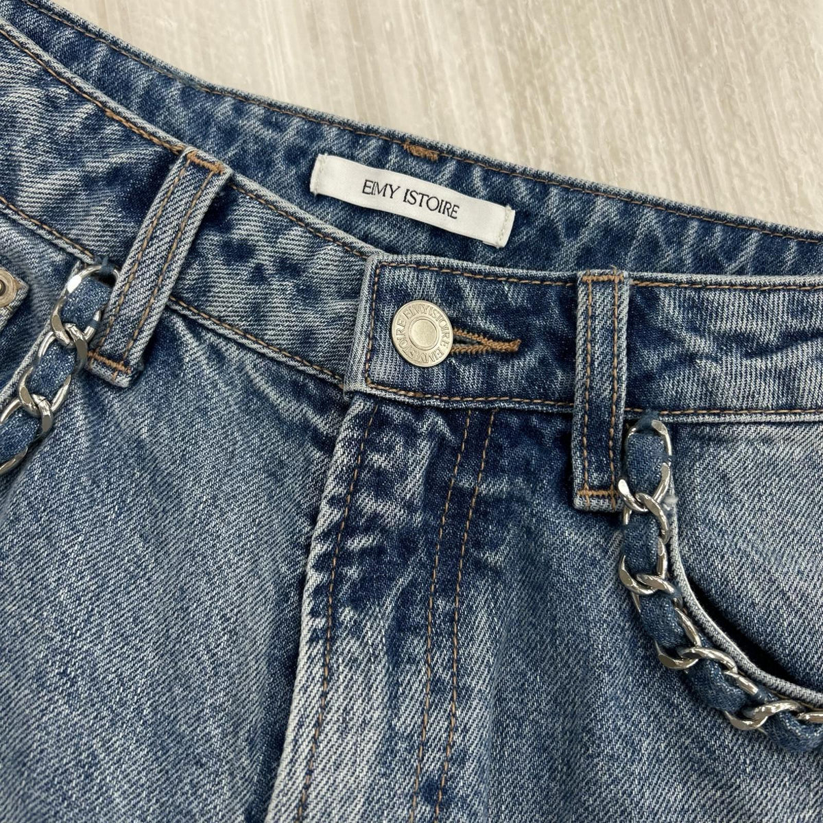 デニムパンツ EIMY ISTOIRE デコラティブワイドレッグデニム W28 ブルー