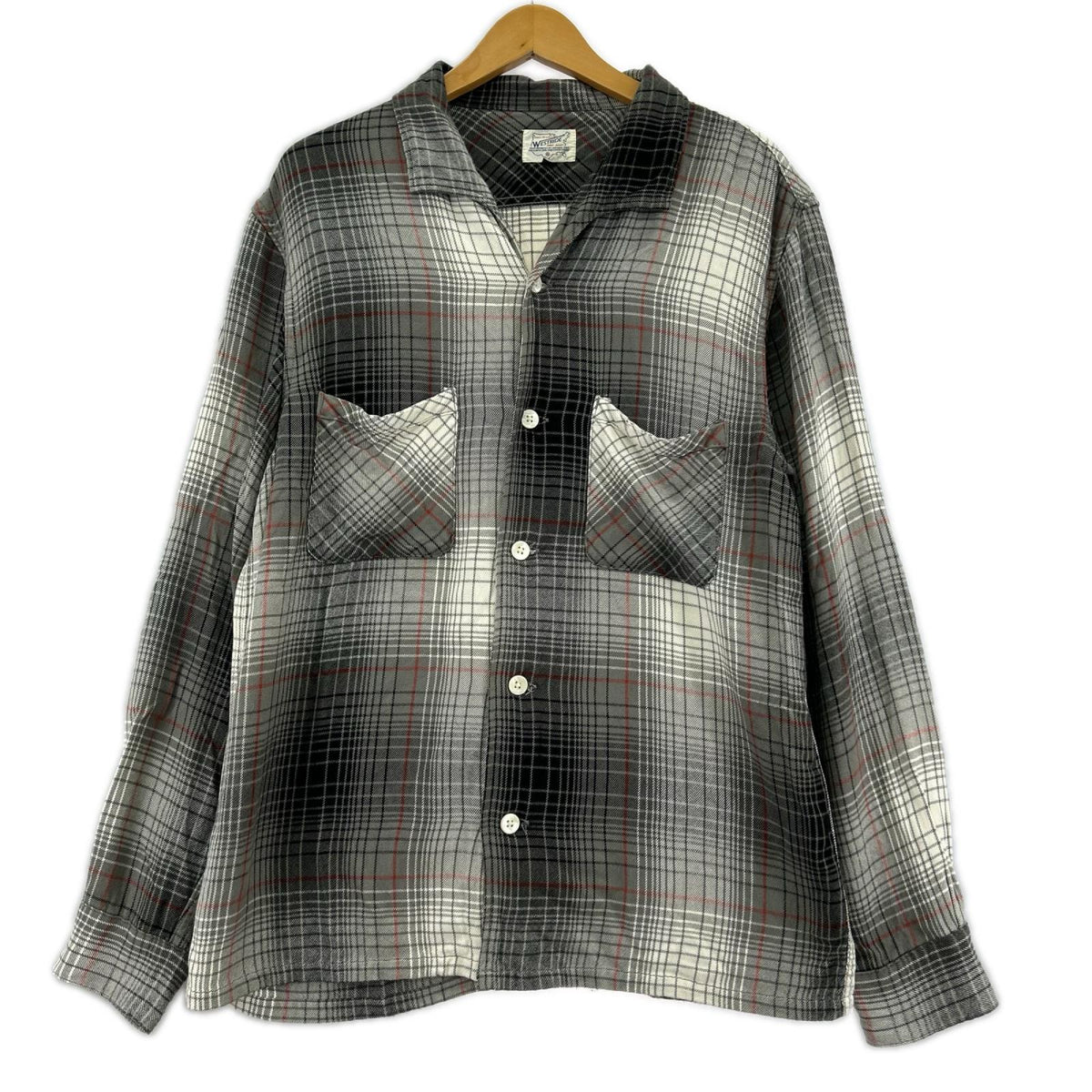 長袖シャツ WEST RIDE レーヨンチェックシャツ M 黒 M ブラック