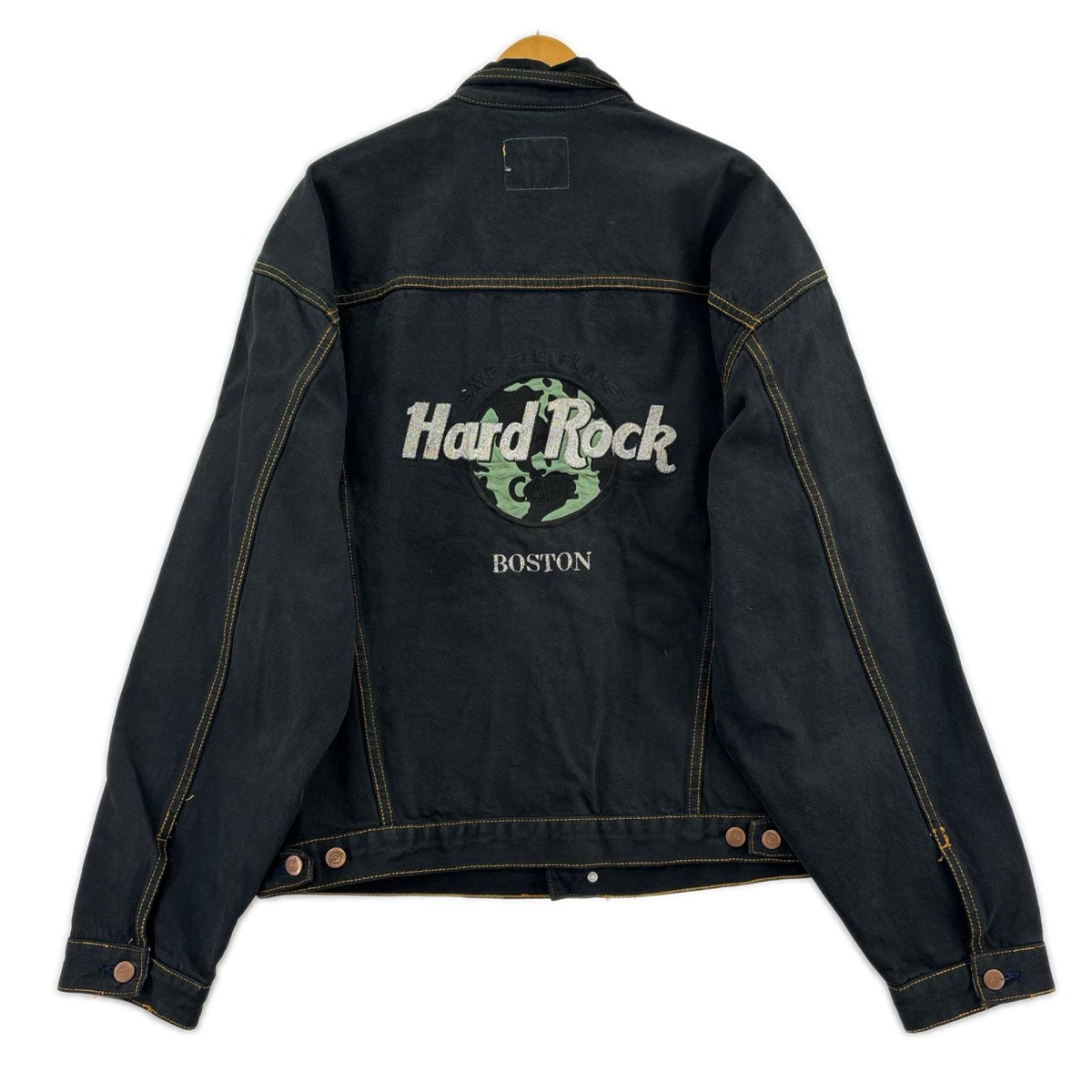 デニムジャケット HARD ROCK CAFE バック刺繍 黒 後染め ブラック