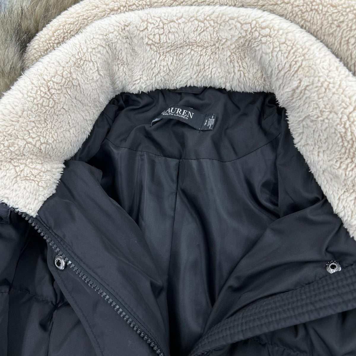 ダウンジャケット LAUREN RALPH LAUREN ファー付ダウンコート S ブラック