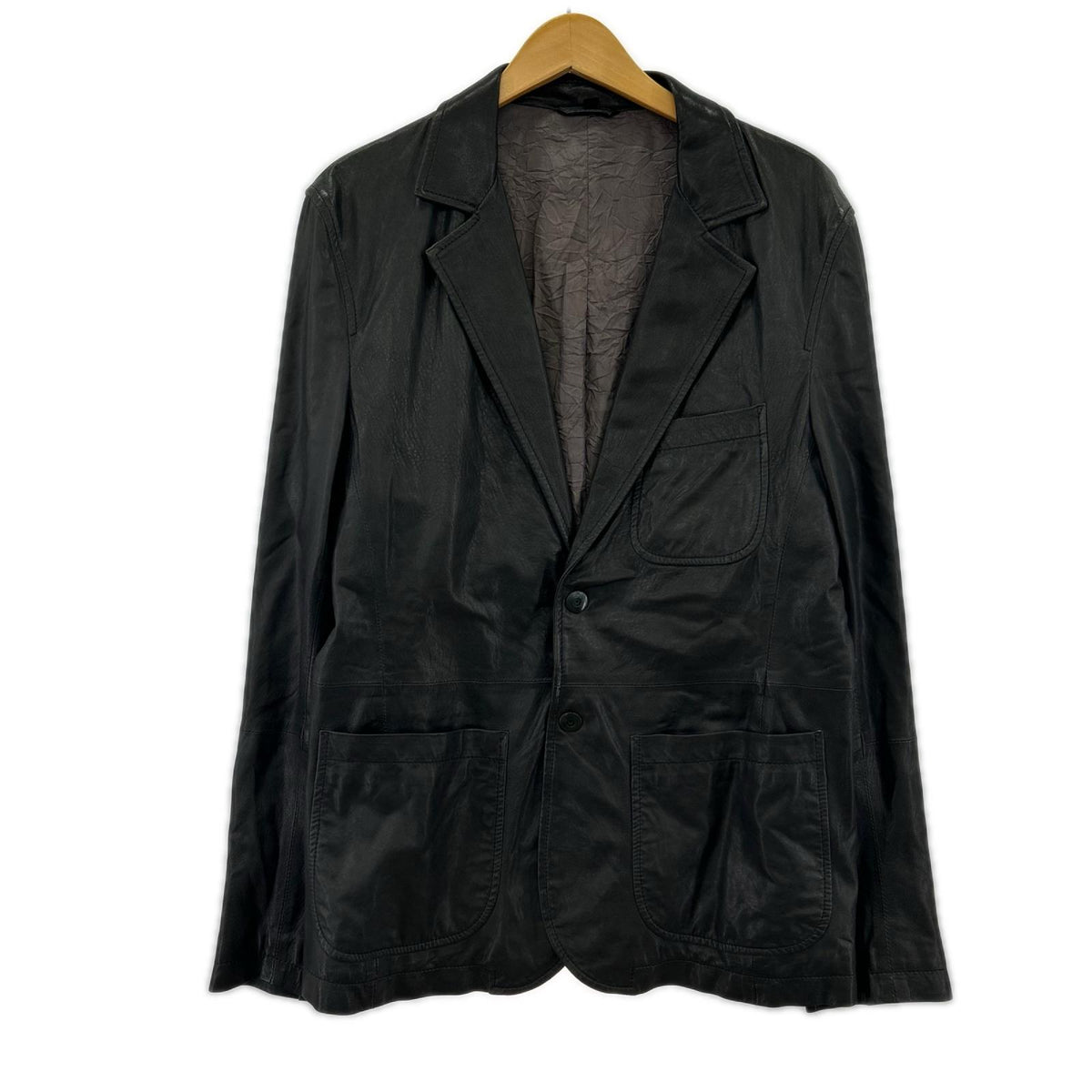 ジャケット GIORGIO ARMANI カーフスキン×ジャージー レザーテーラードジャケット 50 黒 50 ブラック
