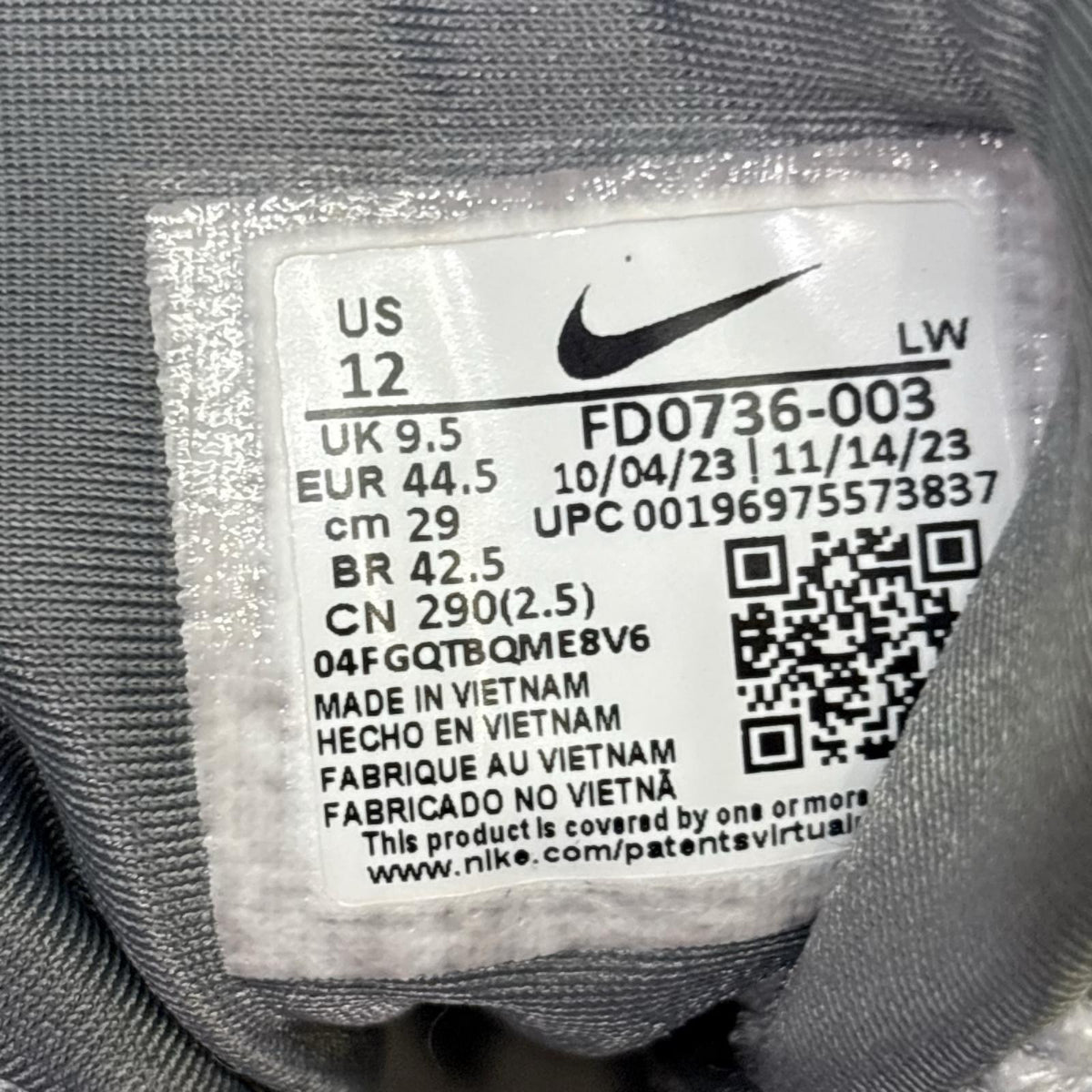 スニーカー V2K Run FD0736-003 29cm 29cm (US11 UK10 1/2 EU48) グレー