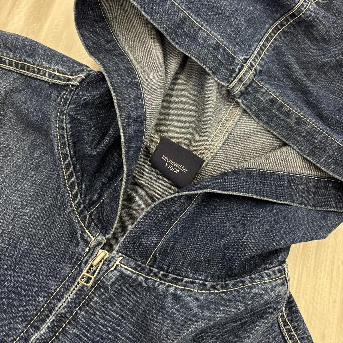 ジャケット INTERBREED Mash Up Denim Hoodie M ネイビー