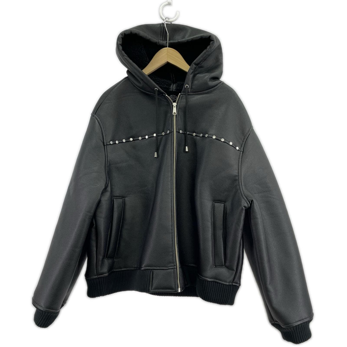 ジャケット AFB HOODED STUDDED BOMBER PUレザージャケット L ブラック