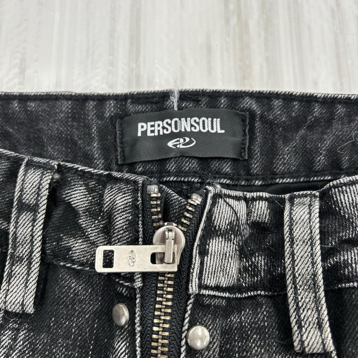 デニムパンツ PERSONSOUL ペンキ加工 デニムパンツ 黒 L ブラック