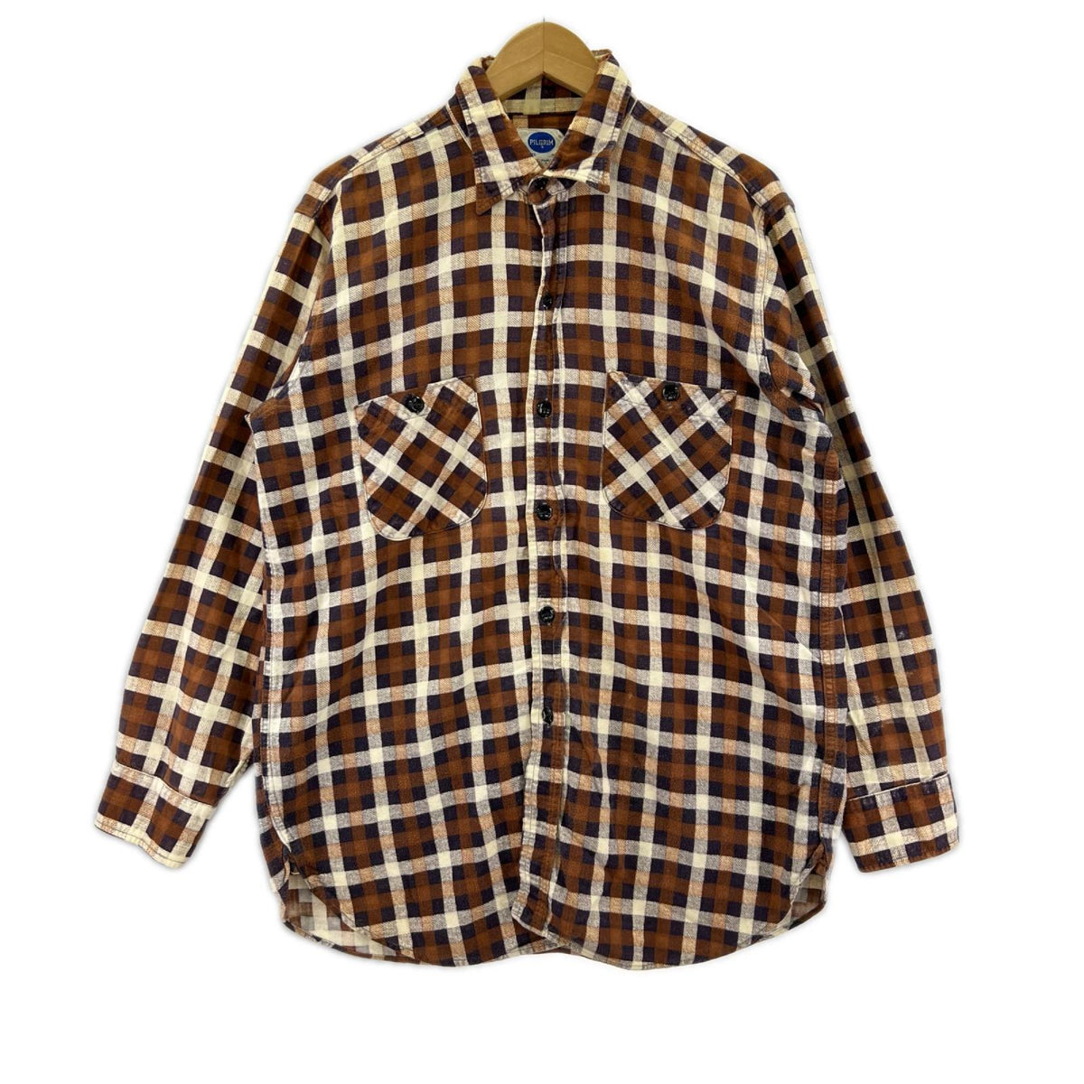 長袖シャツ Pilgrim 50s 60s マチ付きプリントネルシャツ (M) M