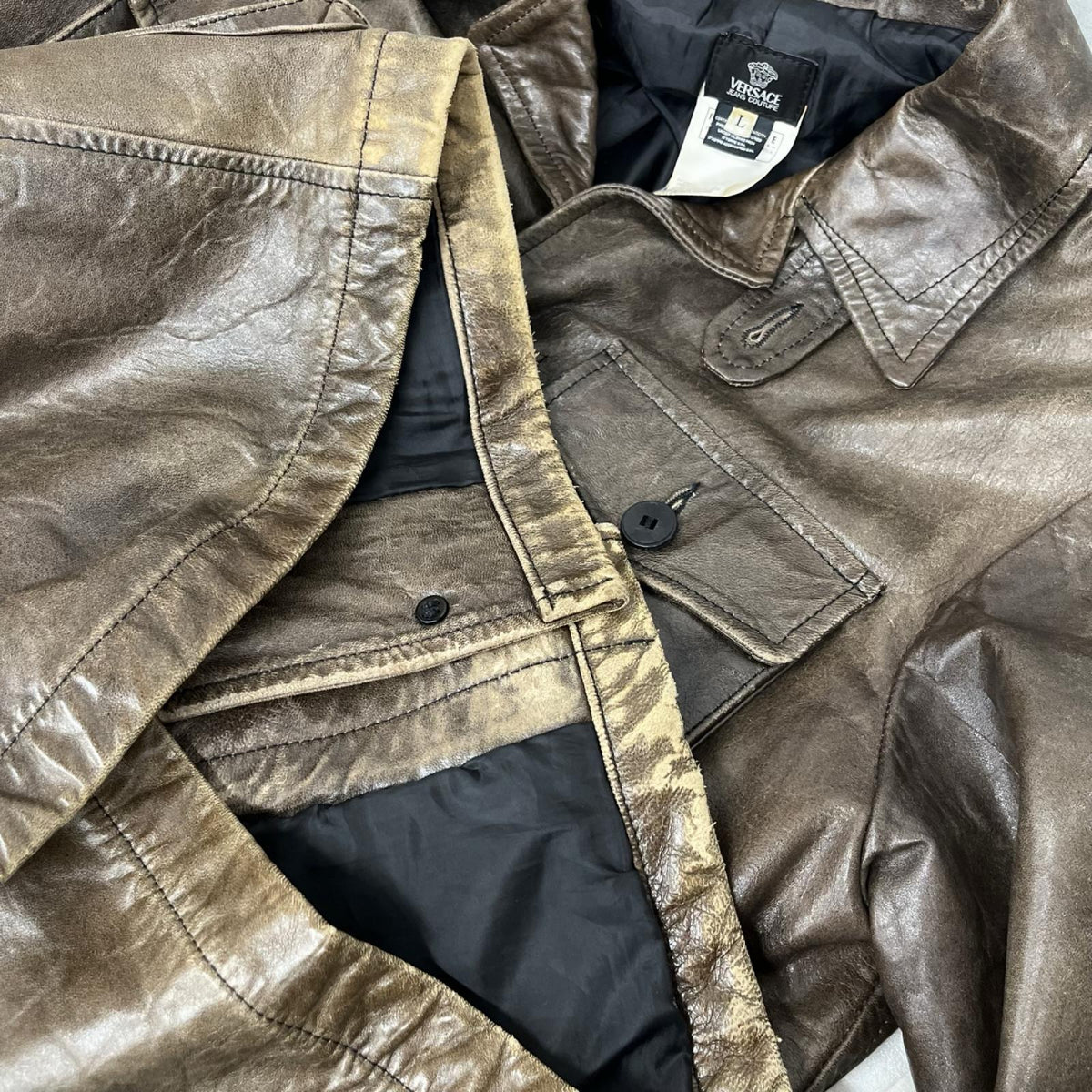 JEANS COUTURE レザー ミリタリージャケット ブラウン L