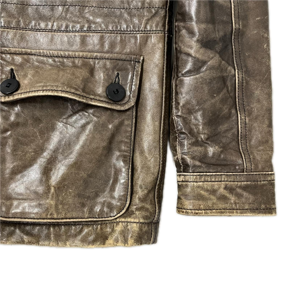 JEANS COUTURE レザー ミリタリージャケット ブラウン L