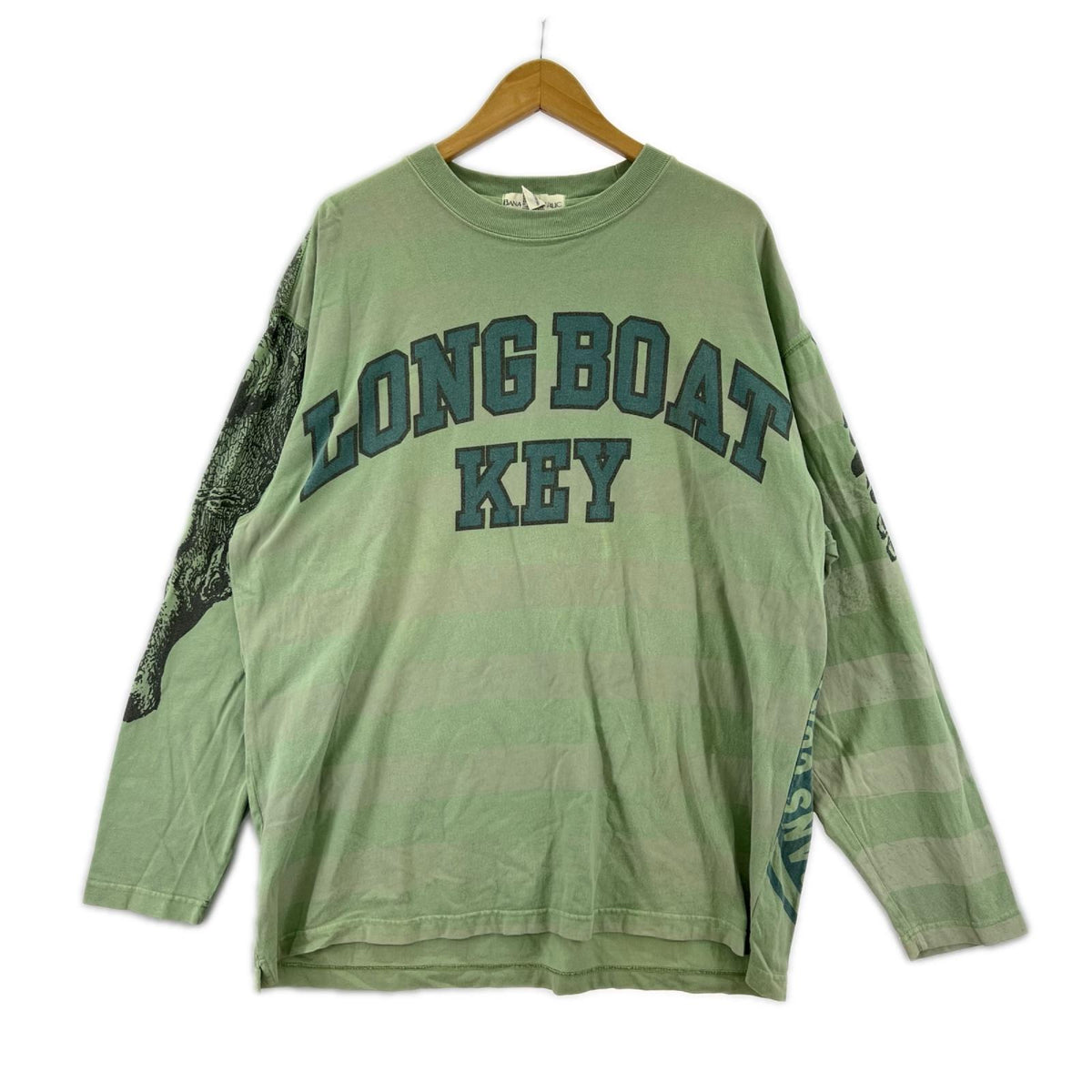 長袖Tシャツ 90s~ アニマルプリント ボーダーカットソー グリーン M M グリーン