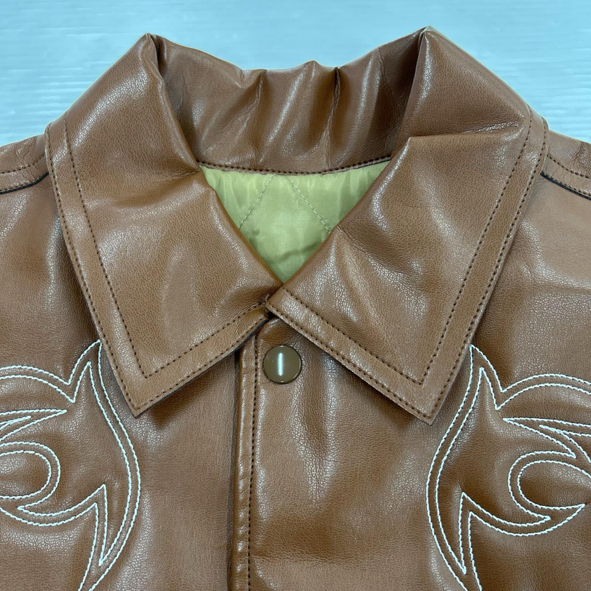 ジャケット Fake Leather Strech Blouson 48 ベージュ