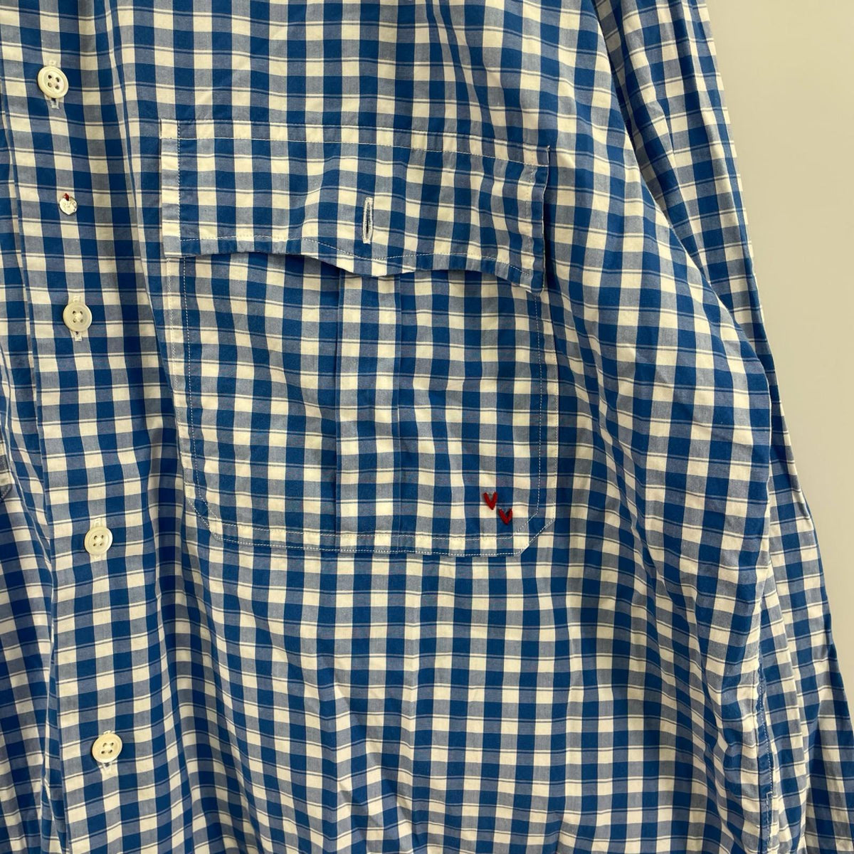 長袖シャツ ROLL UP HEATHER GINGHAM CHECK SHIRT-M M ブルー