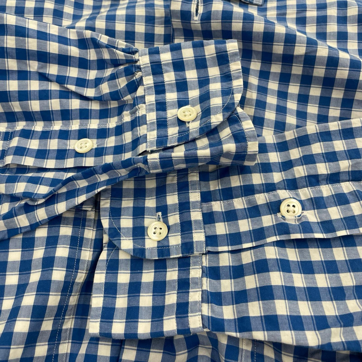 長袖シャツ ROLL UP HEATHER GINGHAM CHECK SHIRT-M M ブルー