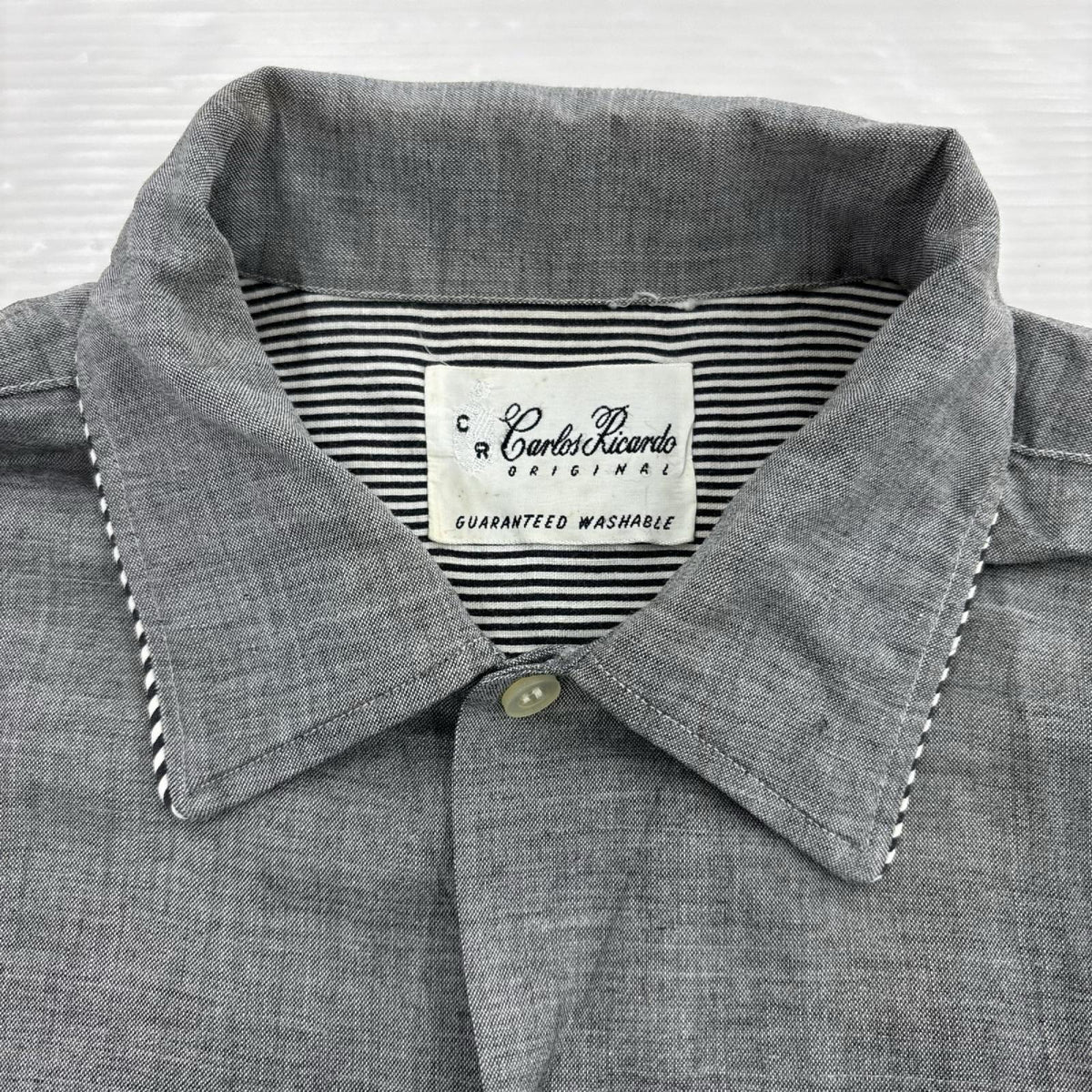 長袖シャツ 60S〜 Carlos Ricardo 襟ステッチ レーヨン グレー