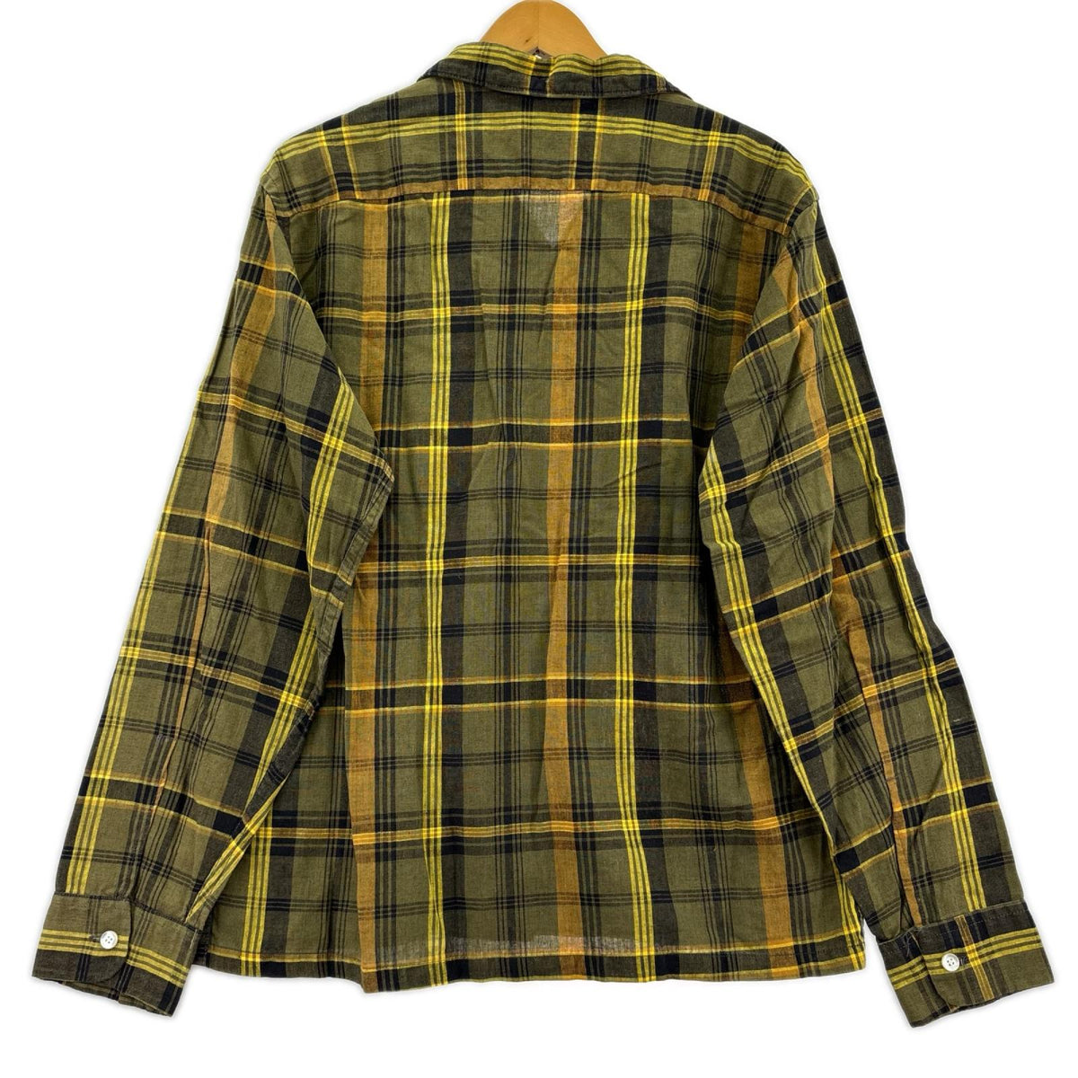 長袖シャツ 60S 開襟 チェックシャツ 緑黄 (M) M