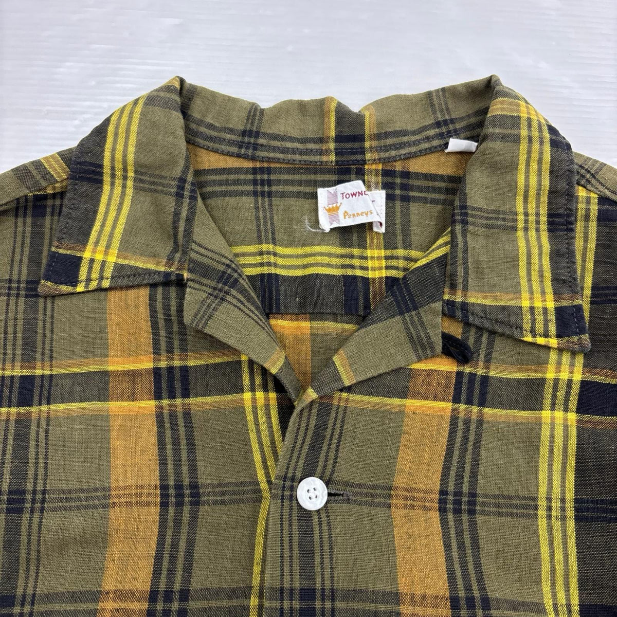 長袖シャツ 60S 開襟 チェックシャツ 緑黄 (M) M
