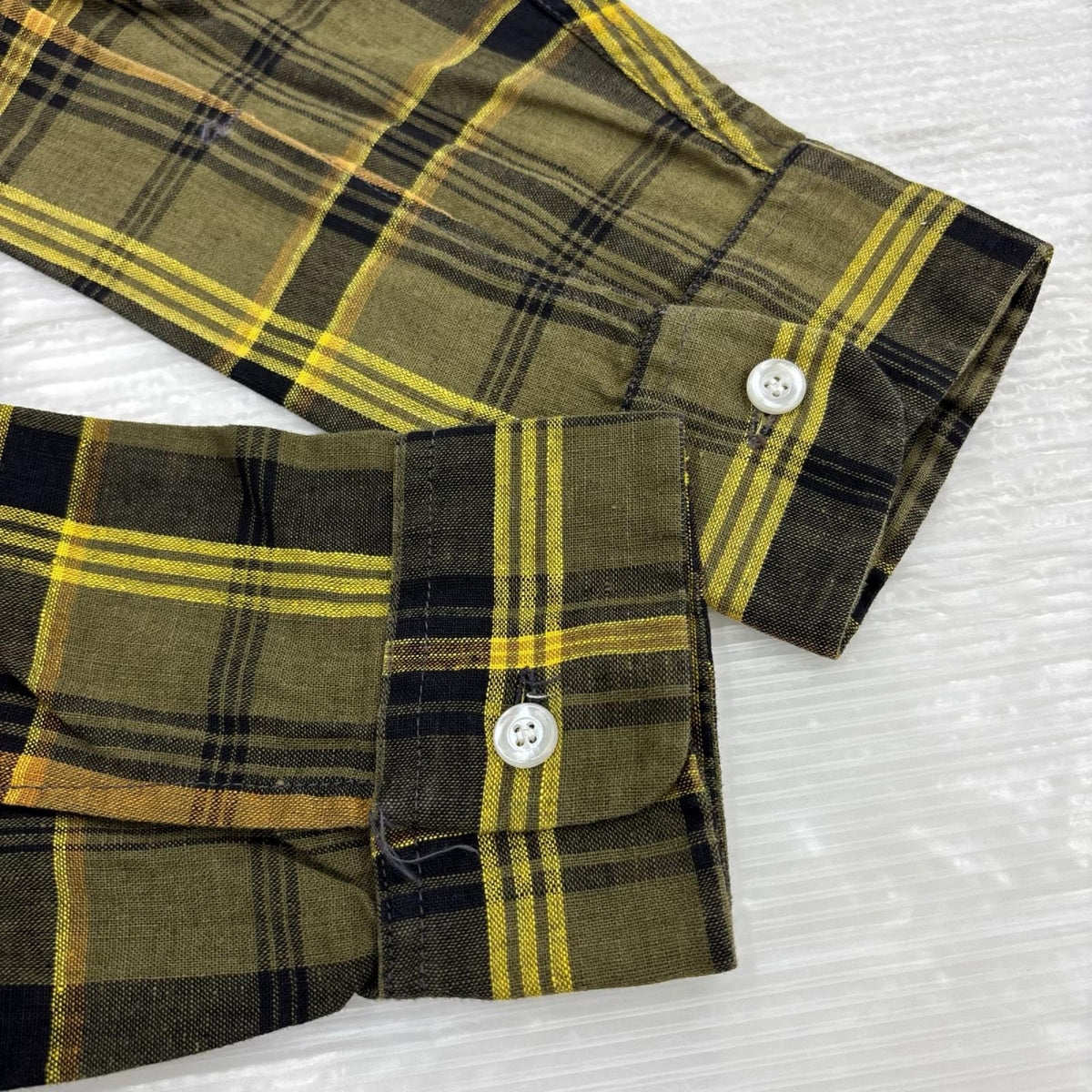 長袖シャツ 60S 開襟 チェックシャツ 緑黄 (M) M