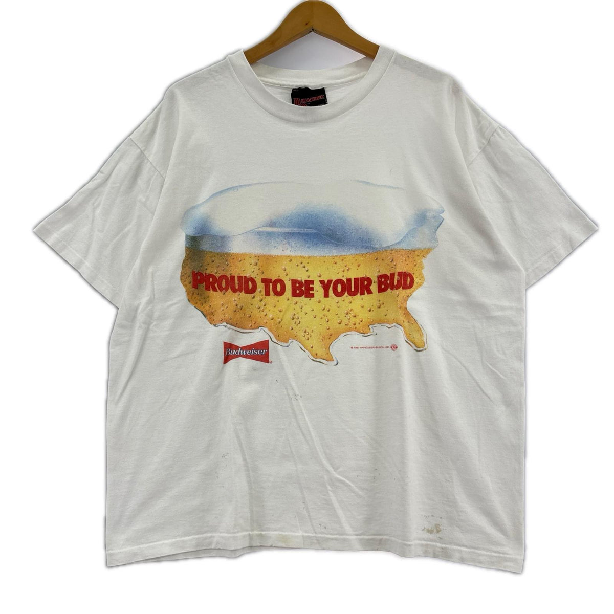 半袖Tシャツ 90S Budweiser アメリカ地図 ビール泡デザイン 白 (L) L ホワイト