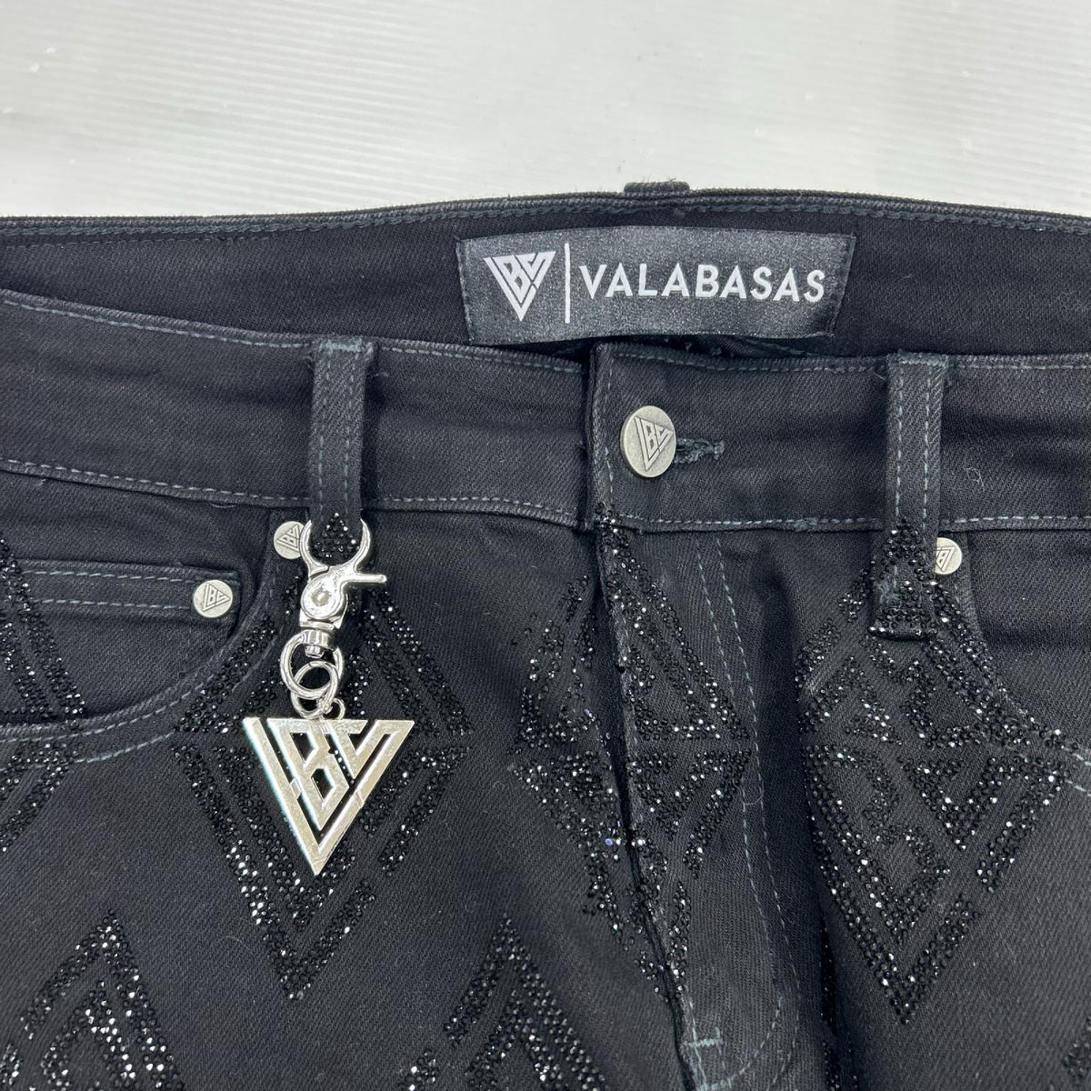 デニムパンツ VALABASAS ラインストーン ブラックデニム 30 ブラック