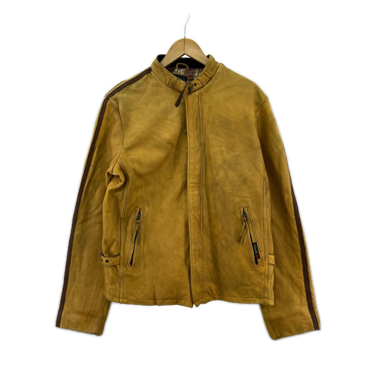 レザージャケット クラシックレーサー 袖ライン レザージャケット(L) キャメル系 L