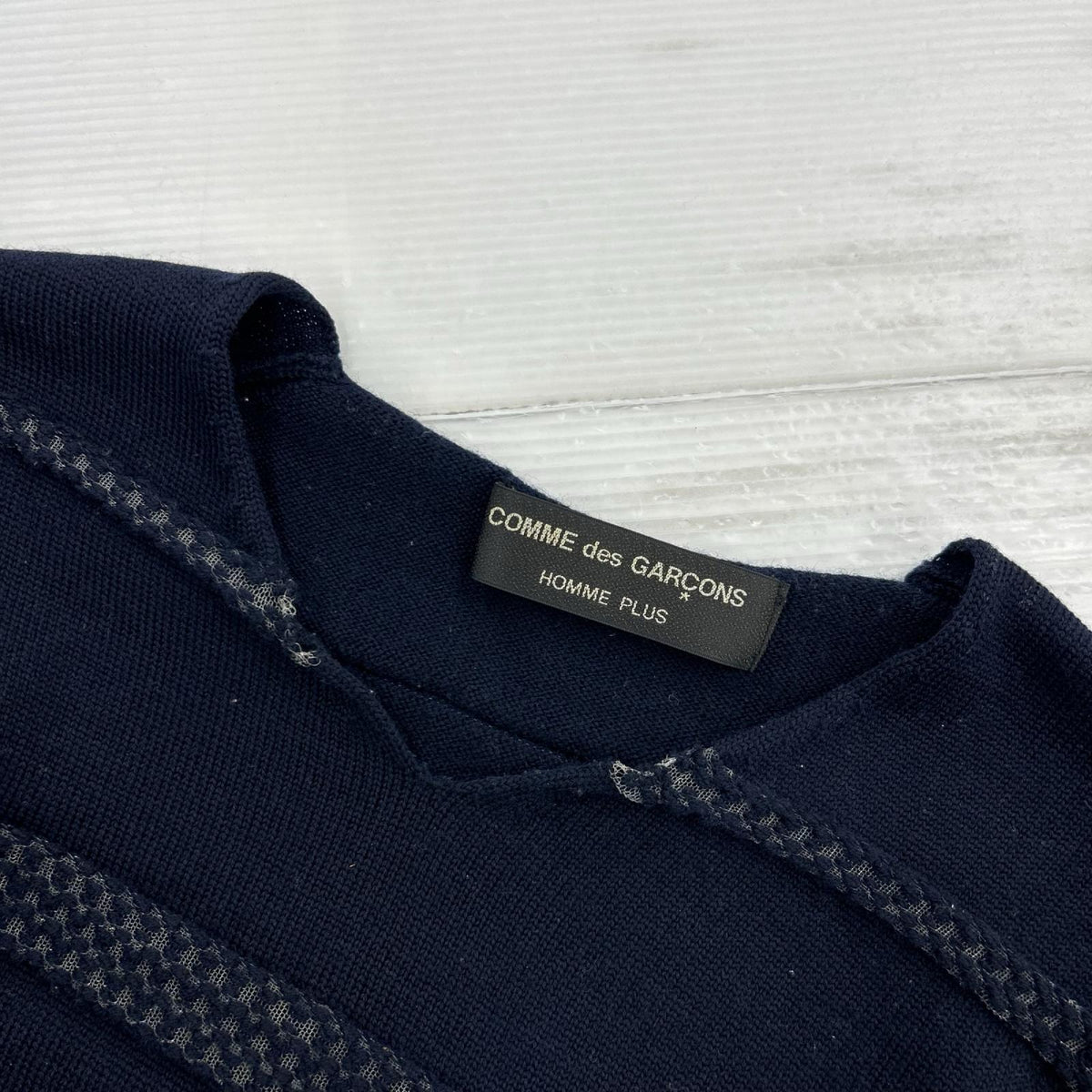 ニット HOMME PLUS 2004 立体ボーダー ネイビー ネイビー