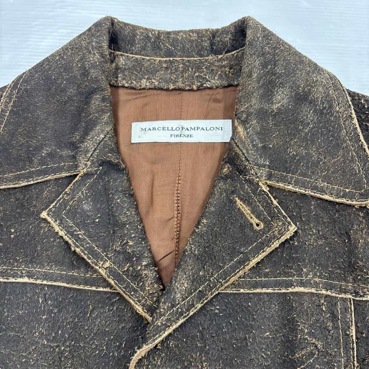 ジャケット marcello pampaloni レザー テーラードジャケット 48 ブラウン
