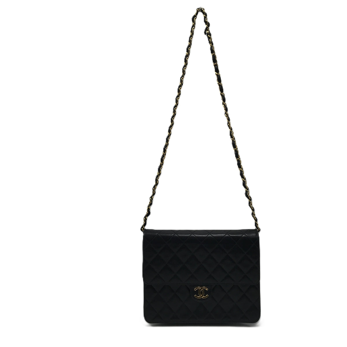CHANEL ラムスキン マトラッセ チェーンショルダーバッグ ブラック