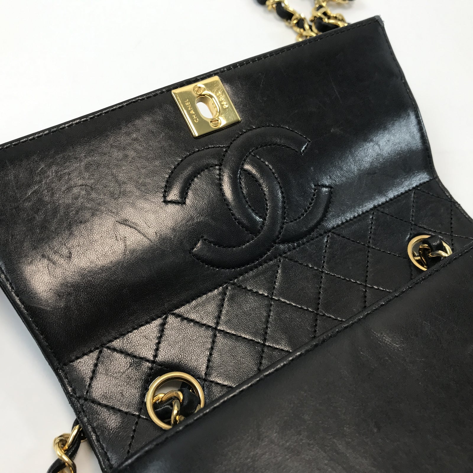 CHANEL/ラムスキン/チェーンショルダーバッグ/BLK