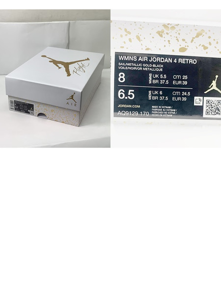 NIKE AIR JORDAN 4 RETRO SAIL METALLIC GOLD-BLACK Size25cm AQ9129-170