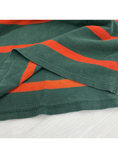 POLO RALPH LAUREN フード付キラガーシャツ(XL) グリーン×オレンジ 太ボーダー