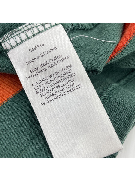 POLO RALPH LAUREN フード付キラガーシャツ(XL) グリーン×オレンジ 太ボーダー