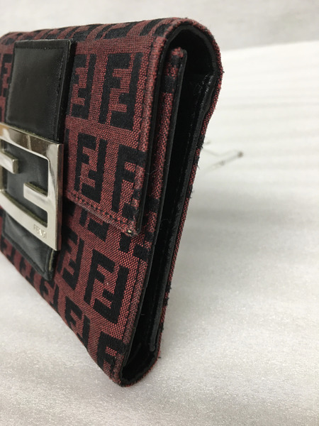 FENDI/3つ折り財布/ズッカ柄/赤黒/イタリア製