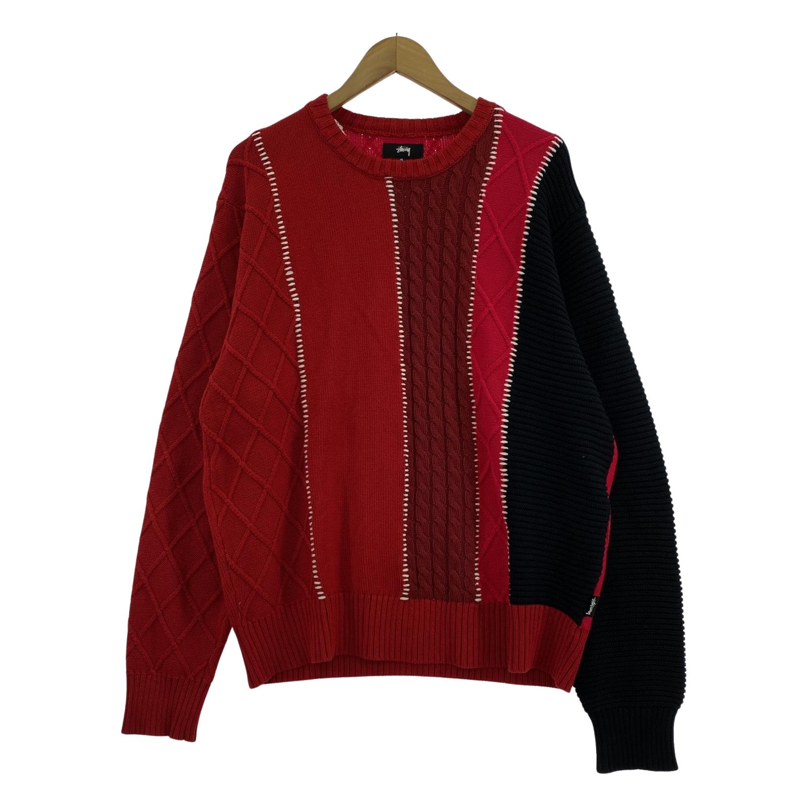 その他トップス STUSSY 22AW ﾊﾟｯﾁﾜｰｸﾆｯﾄ ﾚｯﾄﾞ M M