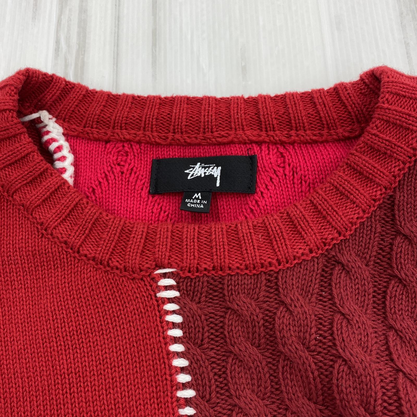 その他トップス STUSSY 22AW ﾊﾟｯﾁﾜｰｸﾆｯﾄ ﾚｯﾄﾞ M M