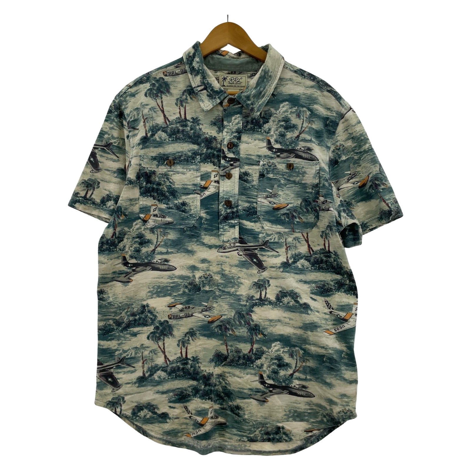 長袖シャツ RRL KNIT HAWAIIAN SHIRTS L 782 L グリーン