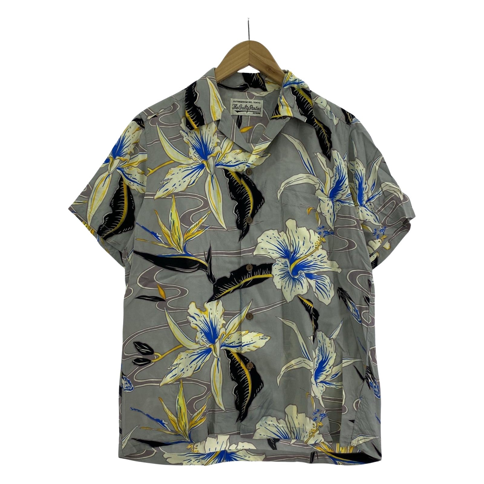 長袖シャツ WACKO MARIA 百花図 レーヨンアロハシャツ グレ S