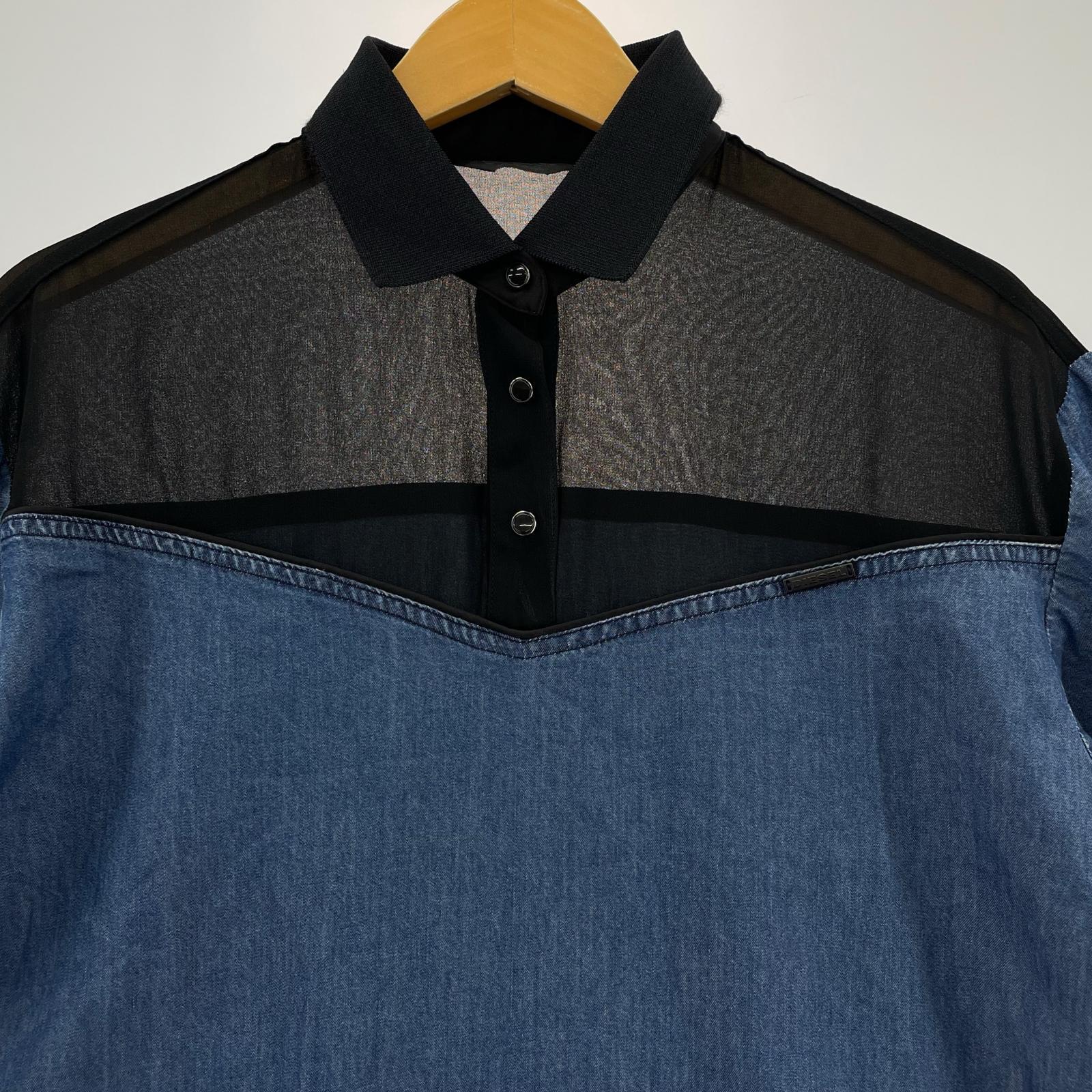 その他トップス DIESEL シアー切替S/Sプルオーバーシャツ (XXS) インディゴ