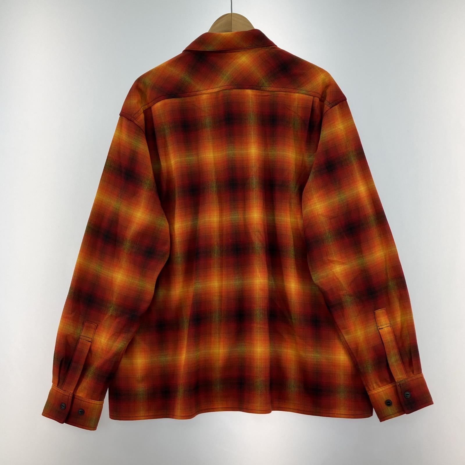 長袖シャツ WOKE EDGE オンブレチェックシャツ XL オレンジ