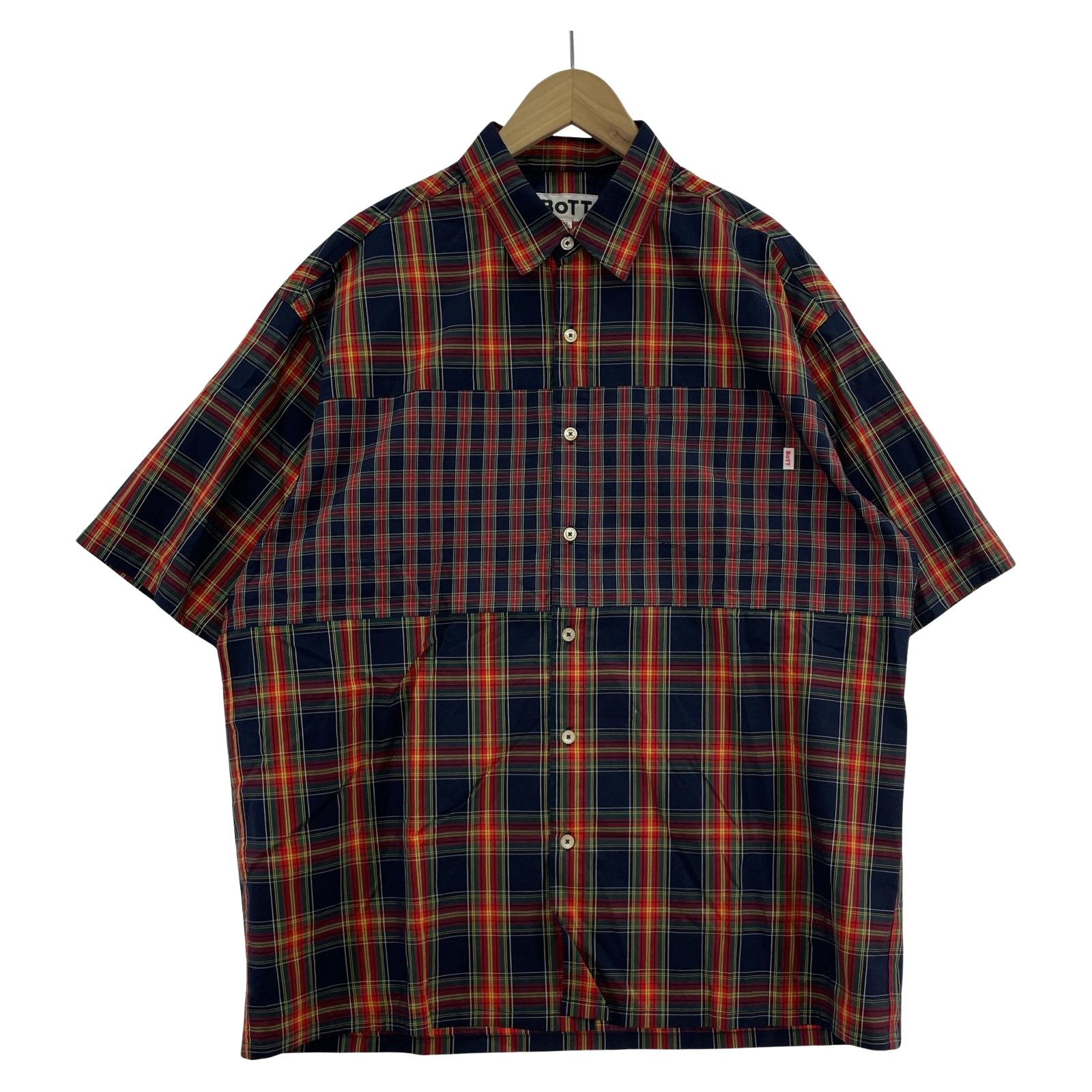 長袖シャツ BOTT パネル切替 SSチェックシャツ (XL)