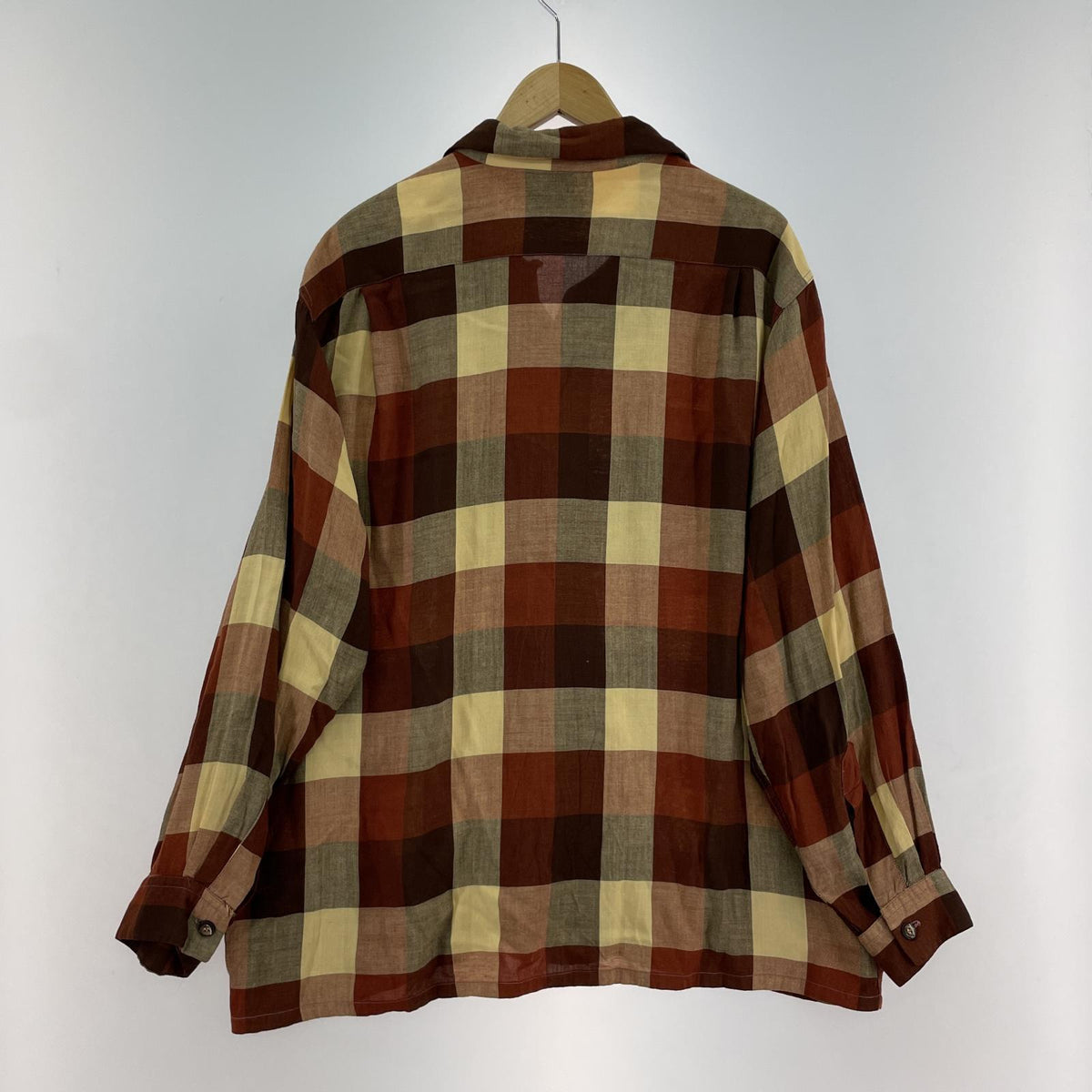 長袖シャツ 40s BRENT オープンカラー ブロックチェックレーヨンシャツ L 茶系 L ブラウン