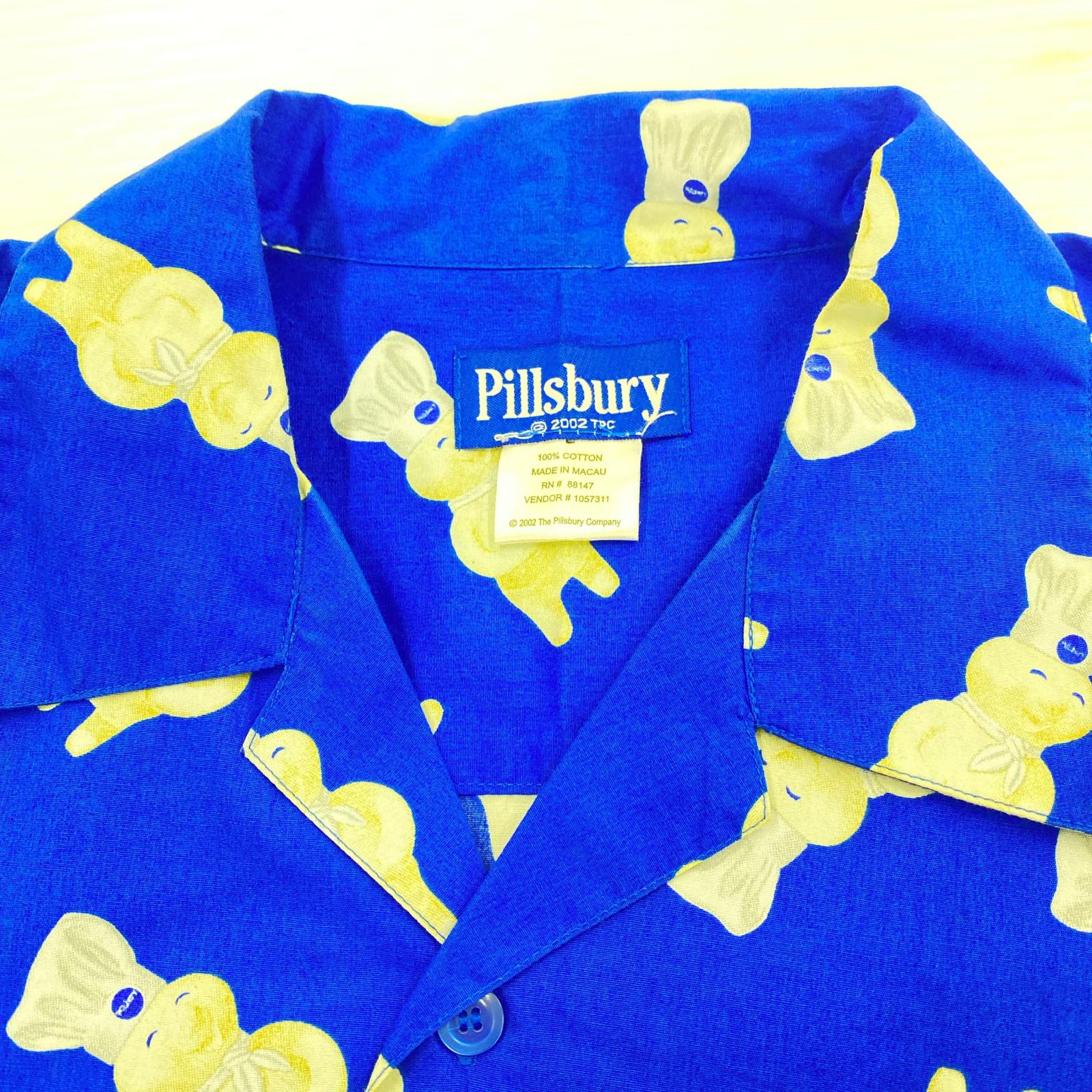 長袖シャツ Pillsbury ドゥボーイ 総柄シャツ L ブルー