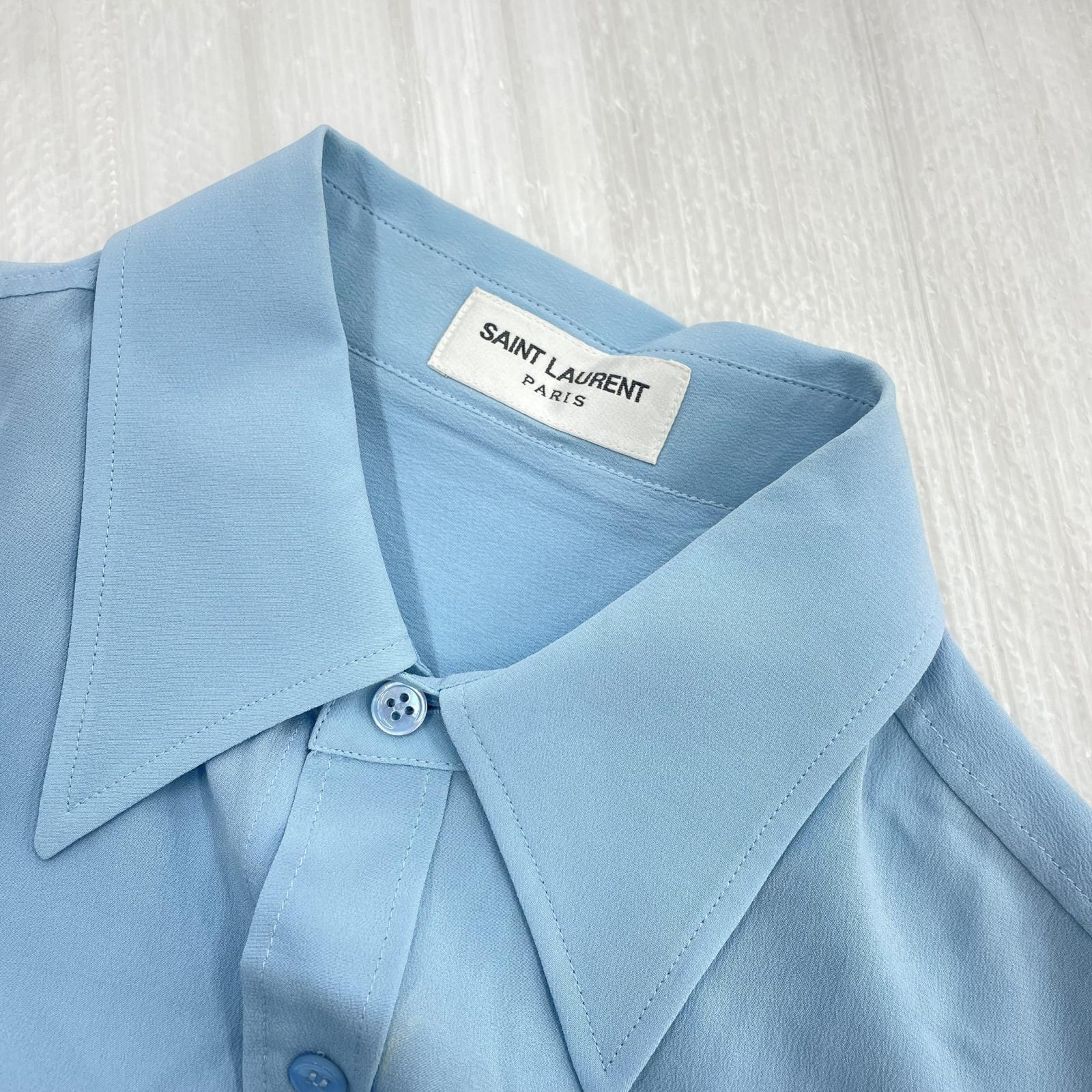 SAINT LAURENT L/Sシルクシャツ サックスブルー