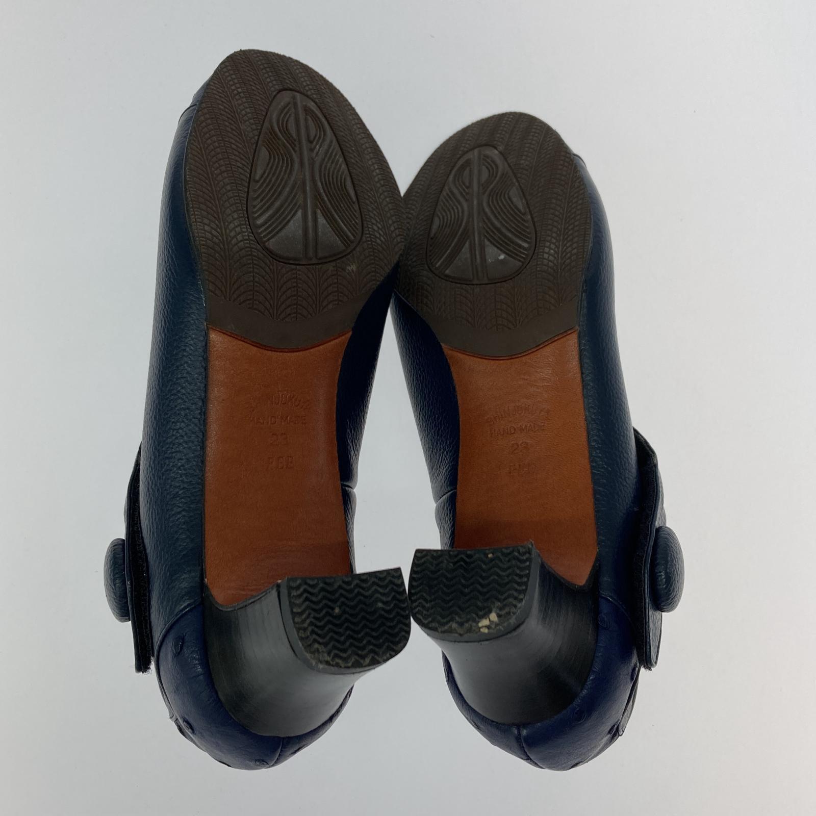 パンプス 新宿屋 オーストリッチ レザーパンプス ネイビー